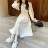Women's autumn clothing new French suit collar design can be sweet and salty medium and long skirt corduroy dress