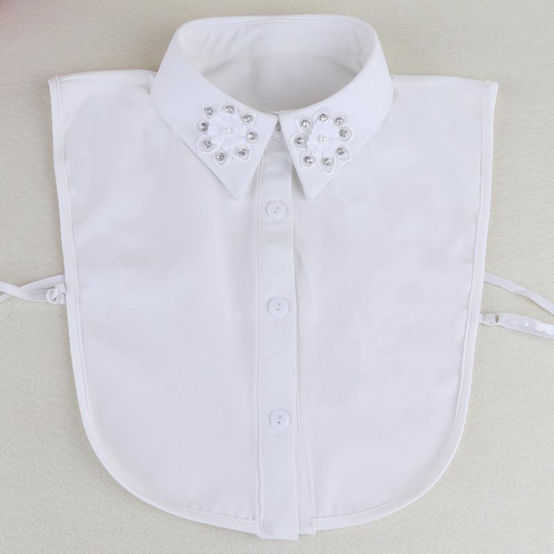 Beaded Flower Women s Half Shirt Collar - White Versatile Decorative Fake Collar