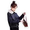 New winter velvet leather jacket women's short rhombus thickened warm fashion locomotive leather jacket jacket