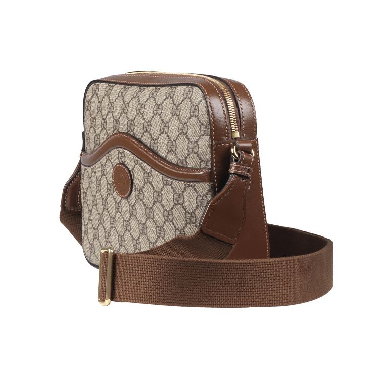 Gucci GG Supreme Canvas Leather Trim Retro Camera Crossbody Bag For Unisex Daily Use