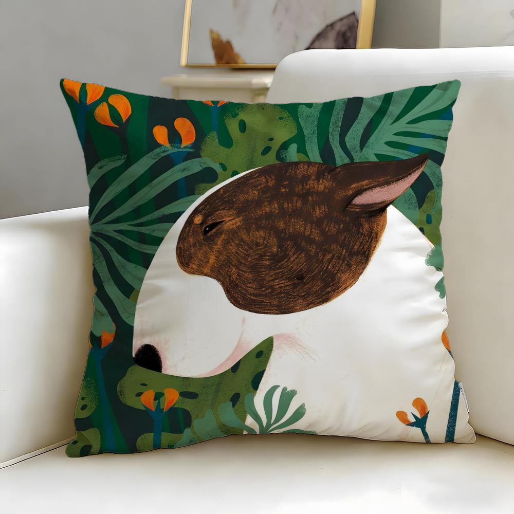 classic animal Bull Terrier Cushion Cover Soft  EasyWash Pillow Case  Versatile for Couch Bed Travel and Office