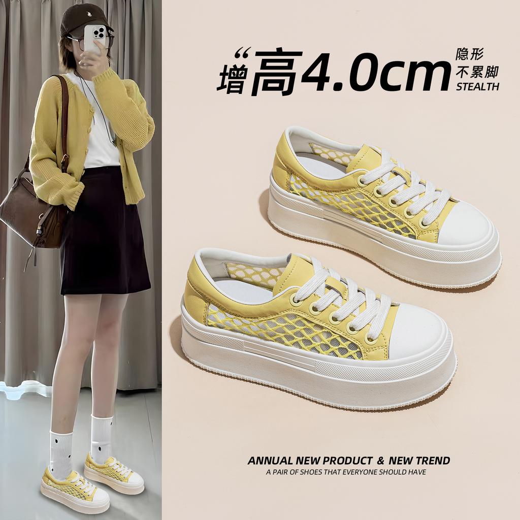 Women's summer new mesh yarn breathable thick sole heightening versatile sports and leisure shoes single shoes