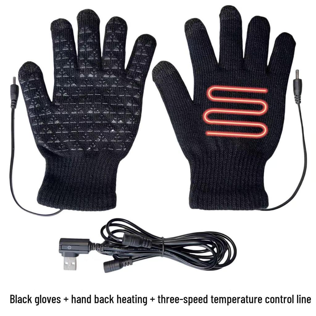 USB Rechargeable Non-slip Heated Gloves with Adjustable Temperature and Thickened Five-finger Design for Warmth