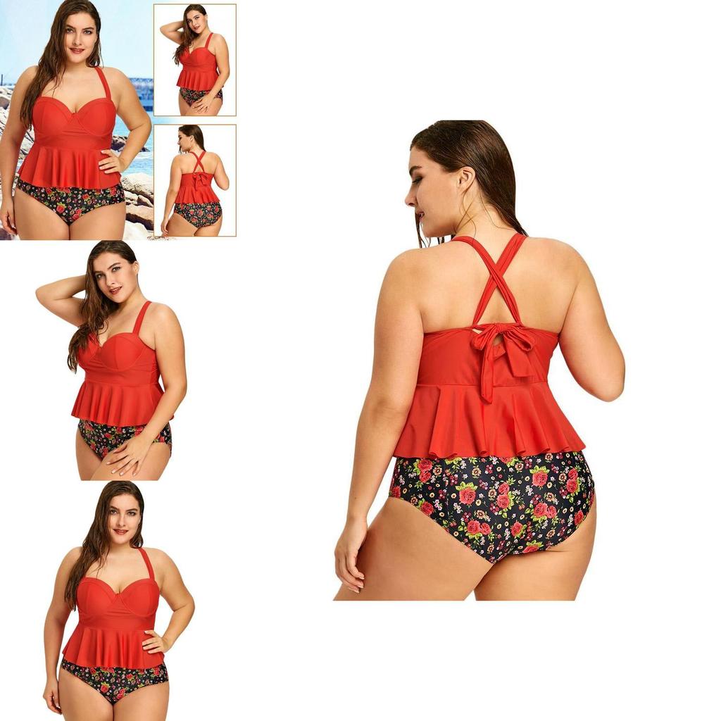 Fashion Woman Summer Sexy Plus Floral Peplum Size Swimsuit Tankini Swimwear For Elegance And Comfort