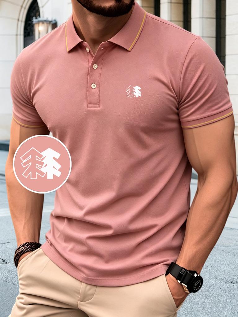 Men's Casual Polo Shirt with Pattern Print - Breathable & Short Sleeve Label Golf Shirts for Business Casual Daily Wear