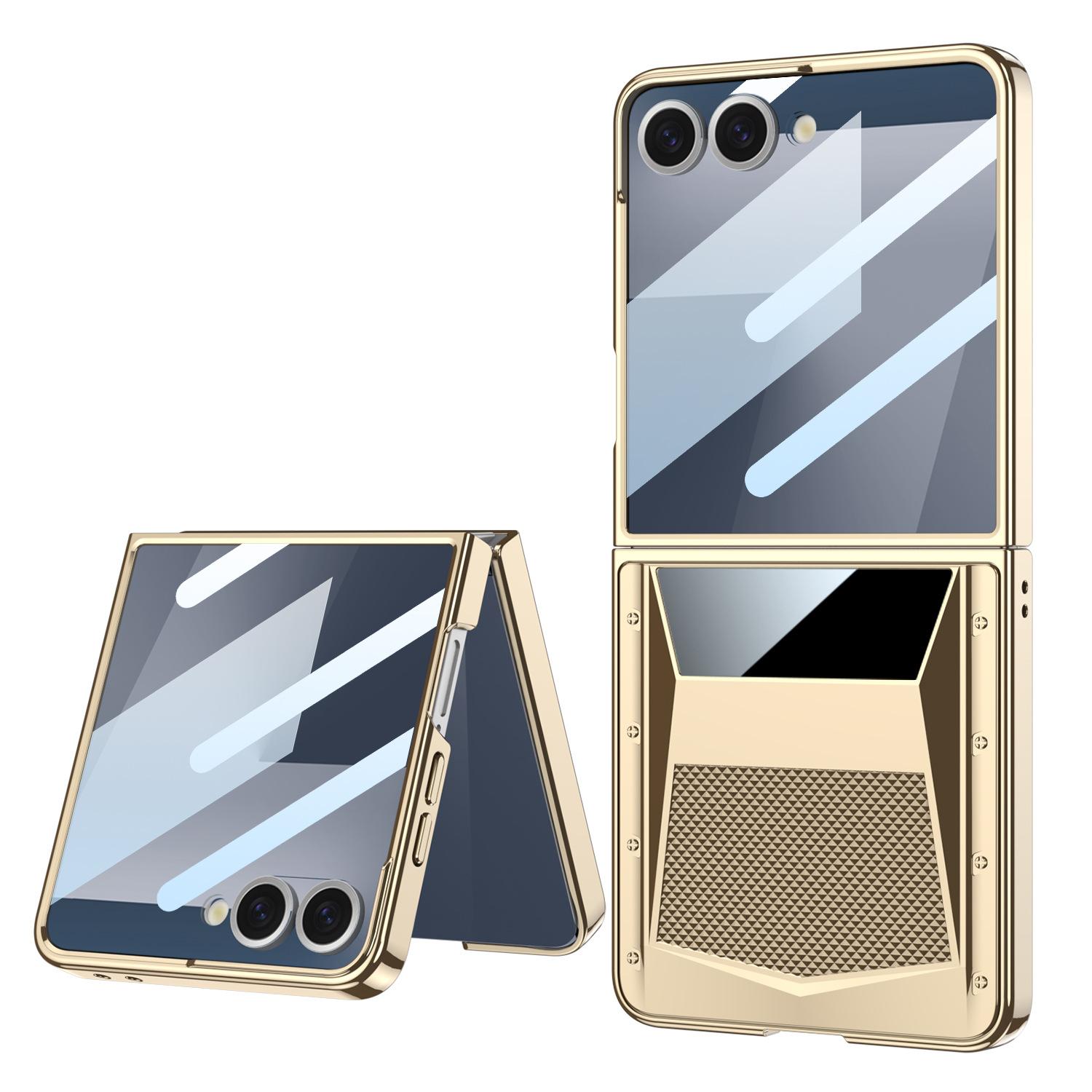 

Suitable for Samsung ZFflip7 Mobile Phone Case Folding and Fine Hole Electroplated Phantom Shell Film Integrated Metal Personality Men and Women SM-Flip7