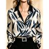 Women's Long-sleeve Atlas Shirt with a Relaxed Collar, Floral Print, Elegant Everyday Wear