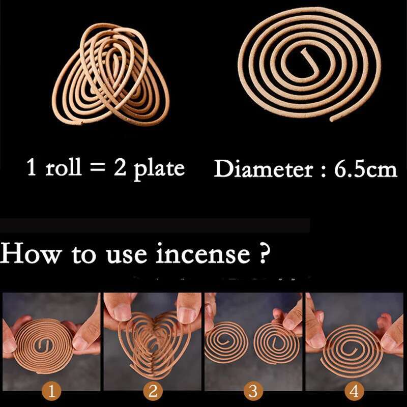 4 Hours 20/48/72/120 Plates Coil Incense Natural Sandalwood OUDH Fragrant Buddha Yoga Refreshing Cense Small Business Supplies