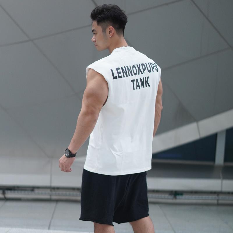 New Sports Vest Men'S Loose Summer Pure Cotton Fitness And Bodybuilding Quick Drying Sleeveless Shoulder White Base Shirt Sleeveless T-Shirt
