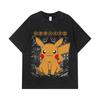 275 GSM Washed T-shirts 100% Cotton Pokemon V22 Pikachu Print Unisex Heavy Cotton T Shirt