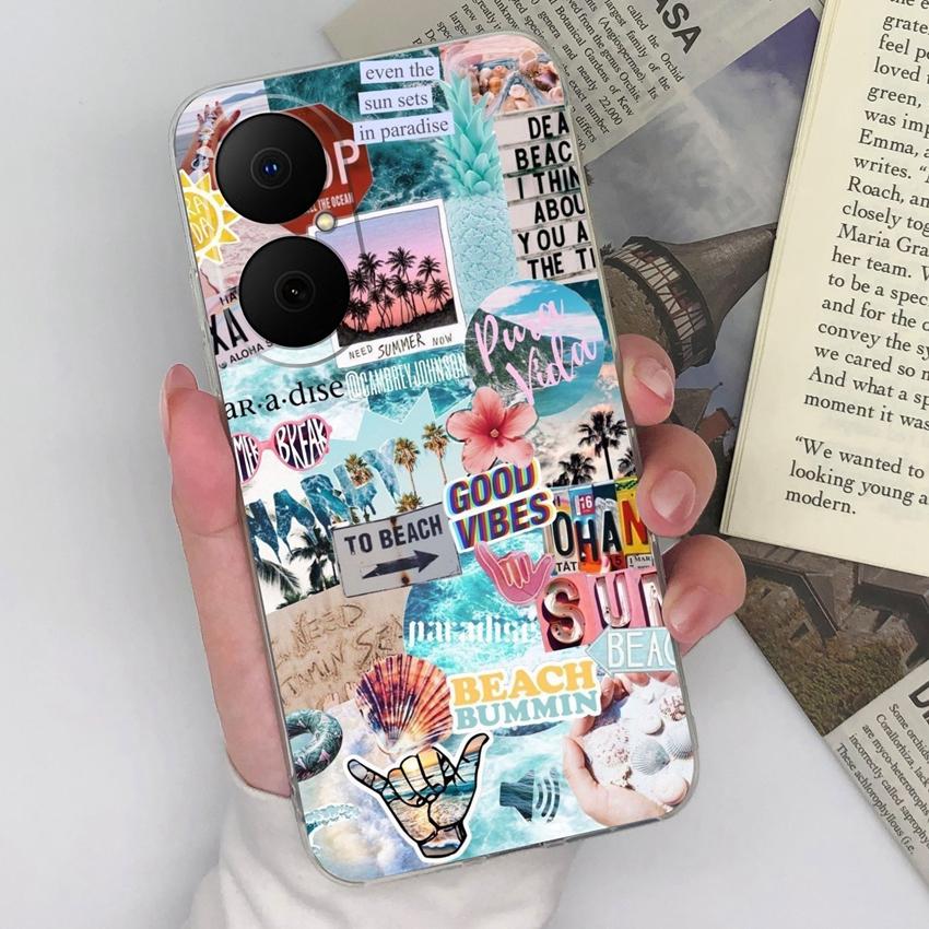 Hüllen-Hülle für Huawei Y5 Y6 Enjoy 80 70x Y8p P40 P50 Mode Sonnenmuster Weich Ultradünn Transparentes Silikon Anti-Rutsch-Schale für Huawei Gehäuse Capa