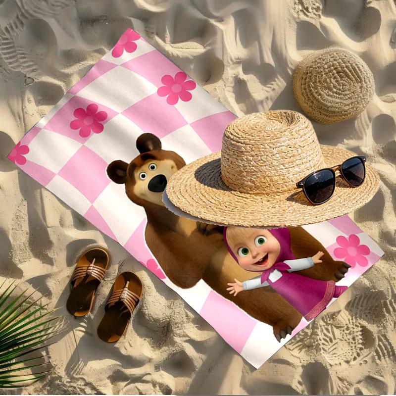 Masha and The Bear Print Beach Towel Design, Soft, Lightweight. for Home Bathroom, Spa, Pool, Yoga, Surfing, Camping, Gift for Family, Friend