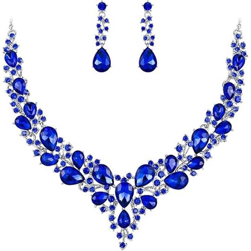 Newlywed Rhinestone Crystal Necklace And Earrings Set - Luxurious Jewelry Set For Ladies' Dance And Banquet Events