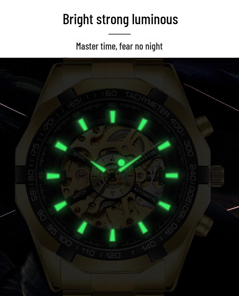 Wolis Men's Gold Waterproof Mechanical Watch - Creative Hollow Design