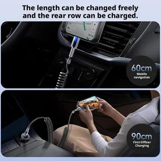 100cm 120W USB-C to USB-C Cable 10A Coiled Retractable Spring Car Charger Fast PD