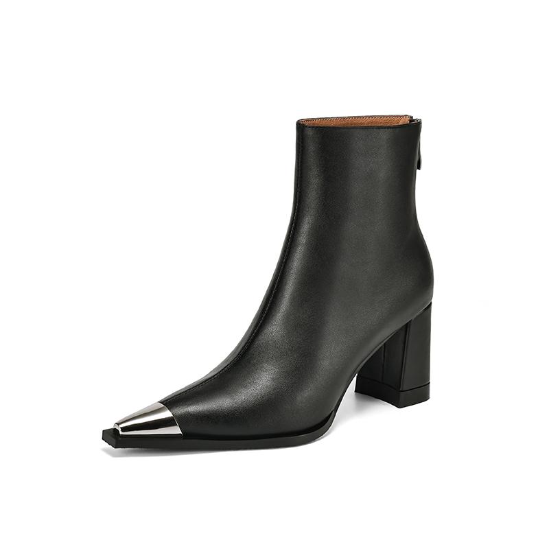 Fashion 2025 NEW Autumn Women Boots Split Leather Square Heel Women Shoes Pointed Toe High Heel Mid-calf Modern Boots