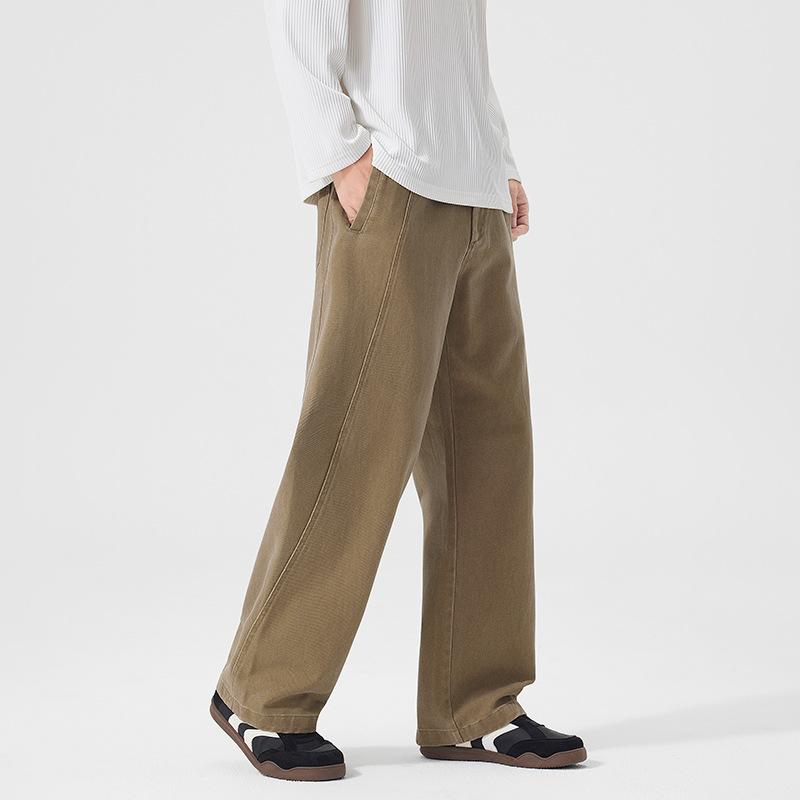 Khaki cotton casual pants men's autumn and winter new straight loose American high-end trendy pants