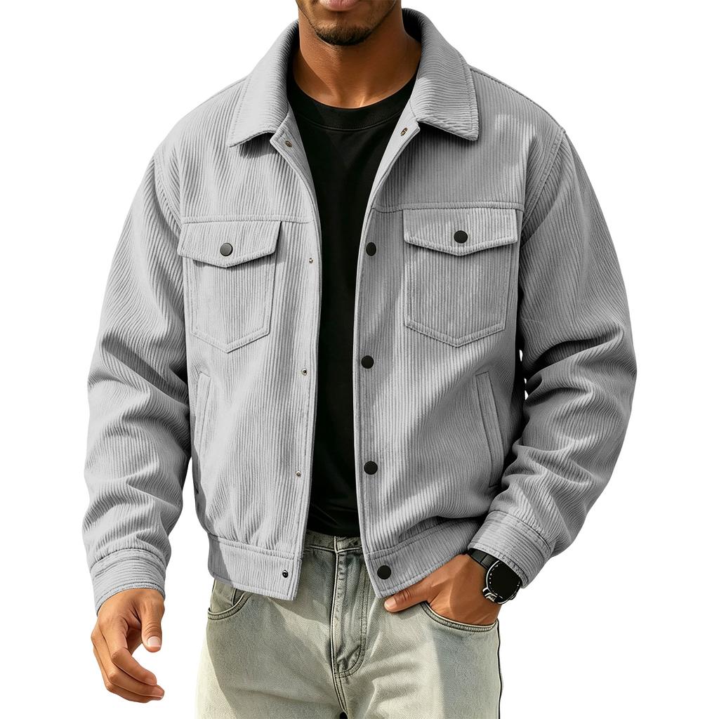 Men's Color Corduroy Jacket with Pockets for Winter Casual Wear