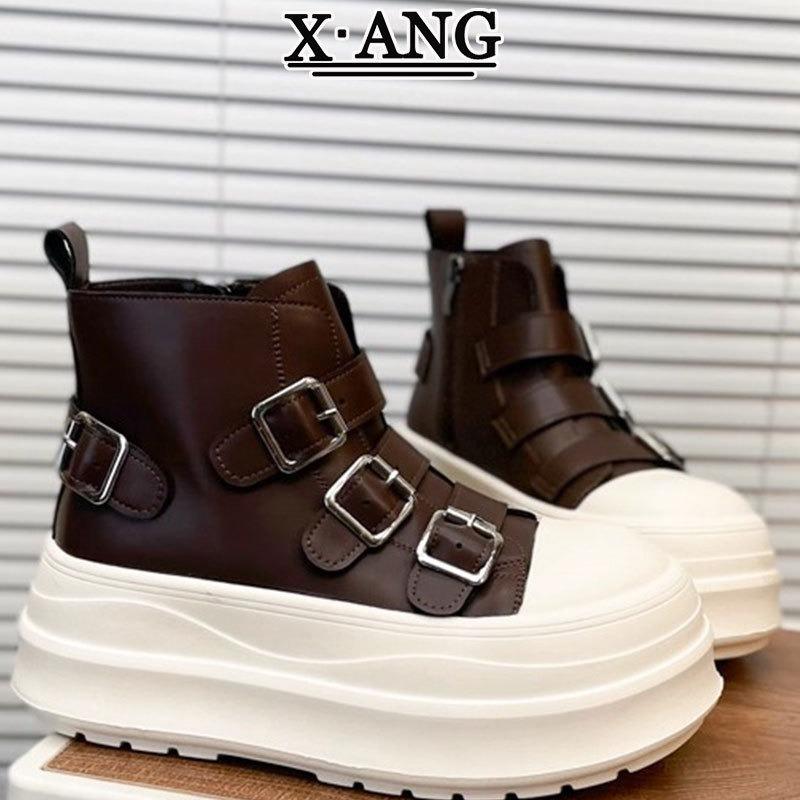 Leather thick-soled heightening small Martin boots women's autumn and winter new short boots women's high-top shoes women's shoes