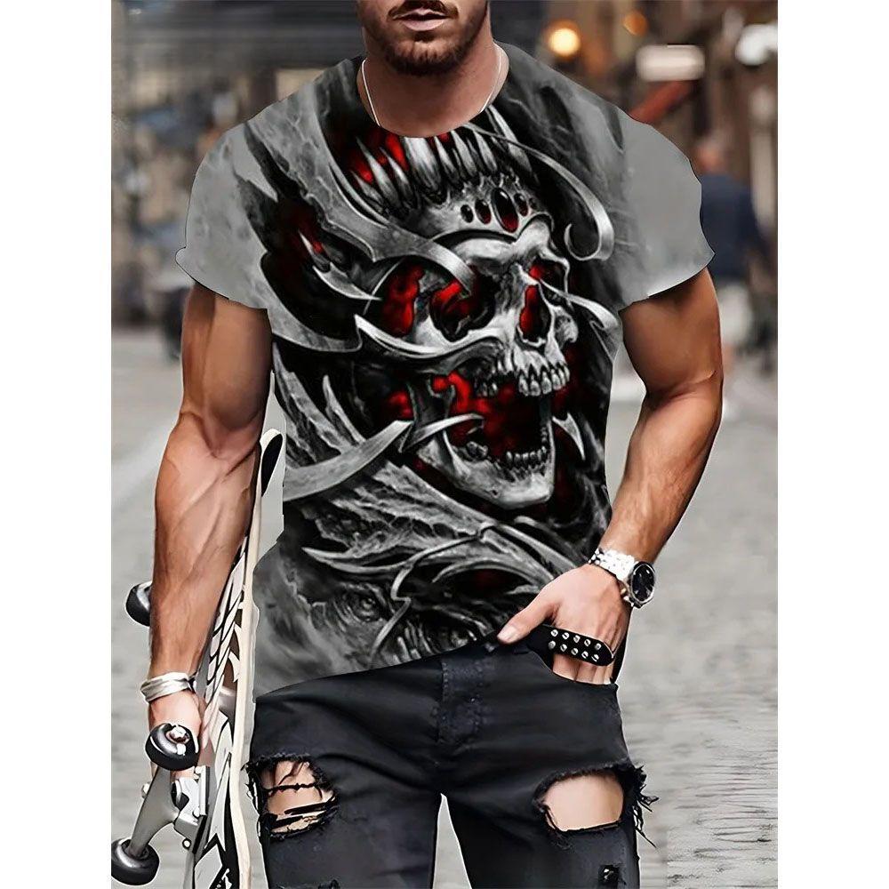 Death Skull Personalized 3D Printed T-shirt Summer New Men's Round Neck Short Sleeve European and American Trendy Large Size