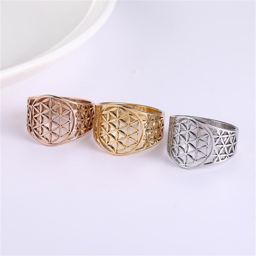  Flower of Life Rings Stainless Steel Hollow Sacred Mandala Ring for Women Men Spiritual Jewelry Gift