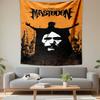 A Black Silhouette with a Face In the Torso and Colored Towers Behind. Patterned Tapestry for Bedroom and Living Room Home Decor