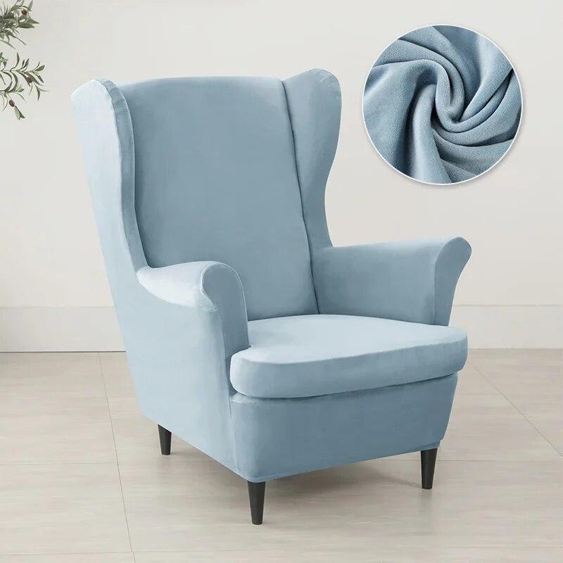 Nordic Solid Color Wing Chair Cover Velvet Stretch Armchair Covers Removable Relax Sofa Slipcovers with Seat Cushion Slipcover