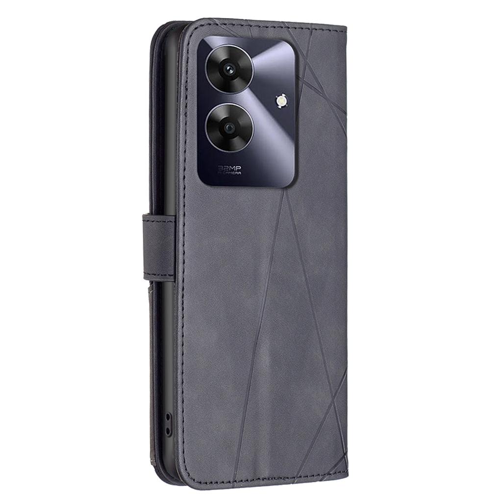 BINFEN COLOR For Realme Note 60/C61 4G Phone Cases Wallet Stand Geometry Imprinted Leather Cover