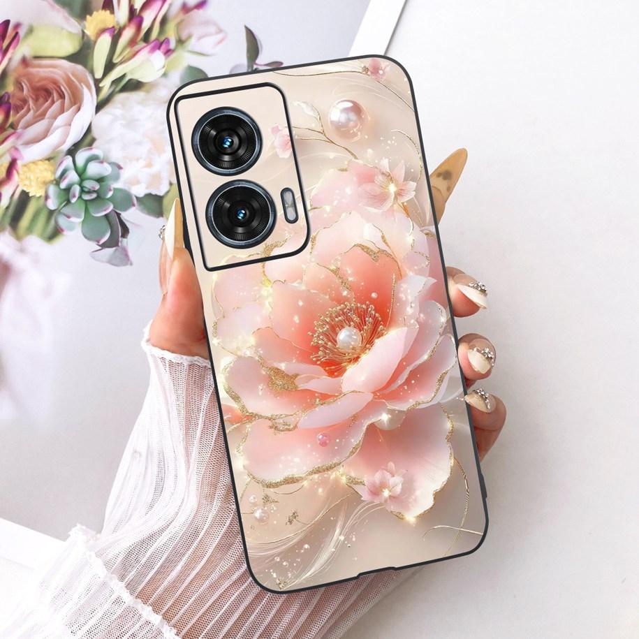Hülle Für Motorola Edge 50 Fusion Cover XT2429-1 Beliebte Blume Weiche Schwarze Silikon Handyhüllen Für Motorola G96 5G MotoG96 Funda