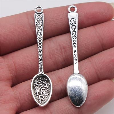 4 teile/los Schmuck Machen Diy Handgemachte Handwerk Charms Antike Silber Farbe 12x57mm Reiche Löffel Anhänger