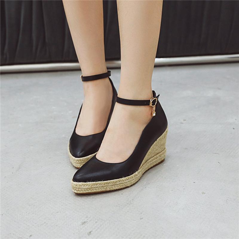 Classic Wedges Shoes For Women Spring Casual Ankle Straps High Heels Pumps Shoes White Green Wedge Wedding Office Shoes Female
