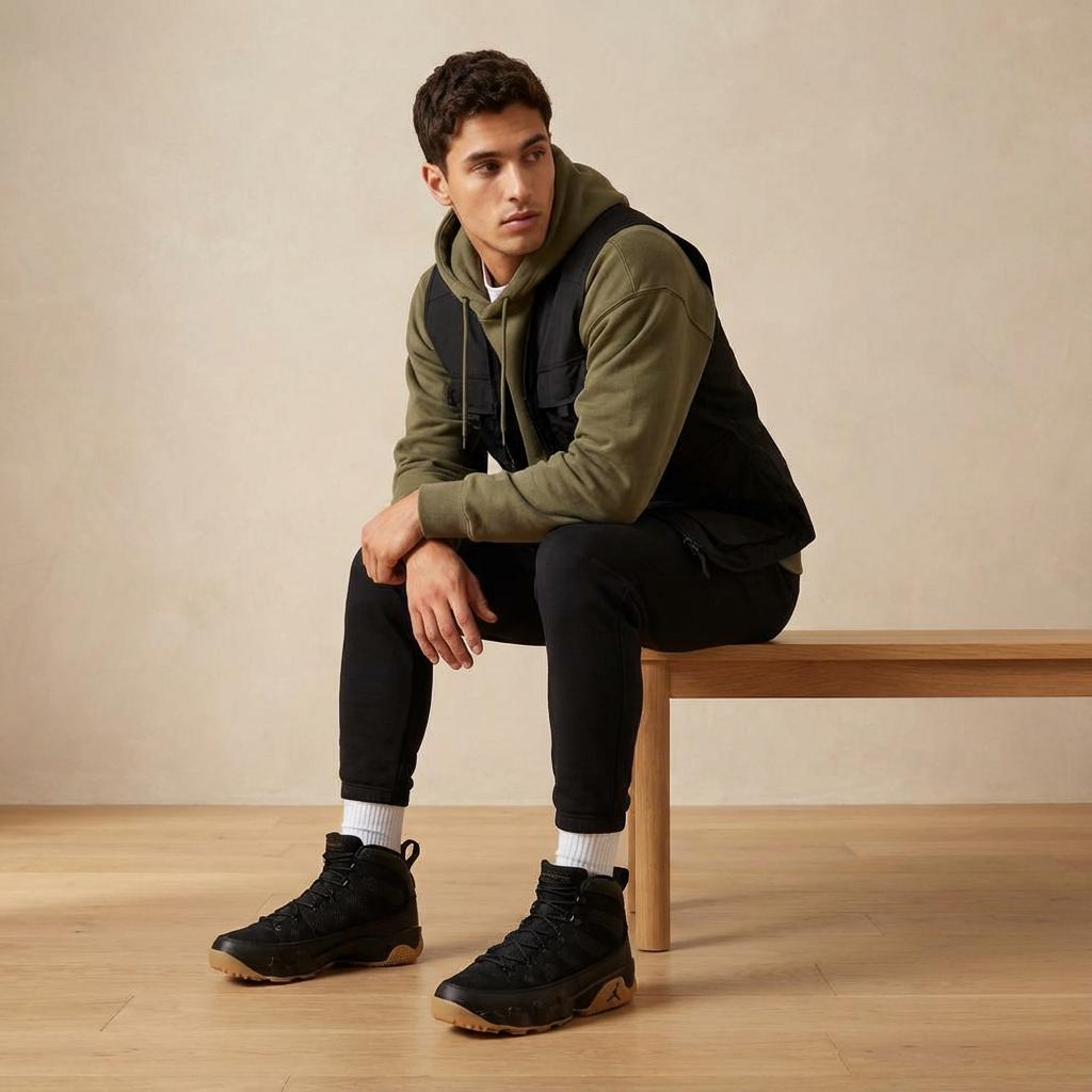 Air Jordan 9 Retro Boot NRG Svart Gummi Herr Sneakers Gummi-Ljusbrunt AR4491-025