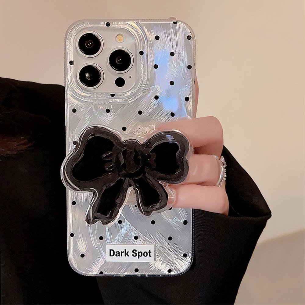 Feather Sautum Black Bow Mobile Phone Case Apple 15pro Max Stand Iphone13 Suitable for 16 Hard 14