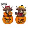 Autumn Theme Room Accessories Highland Cow Pumpkin Ornament, Resin Desktop Figurine Decorations, Creative Harvest Decor Table Centerpiece for