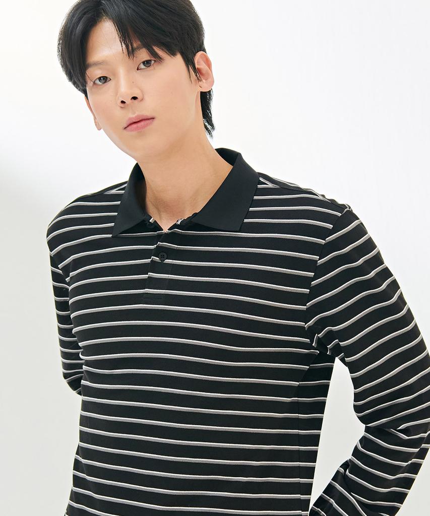 CHASECULT Men'S Pique Striped Collared Long Sleeve T-Shirt-Dark5121B03