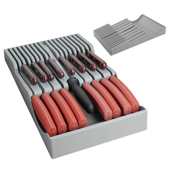 Magnetisk Skuffekniv Organizer Indsats Opbevaringsbakke til de fleste Køkkenskuffer Rummer 16 Knive Og 1 Knivsliber Nem Adgang Og Rengøring Plastikholder