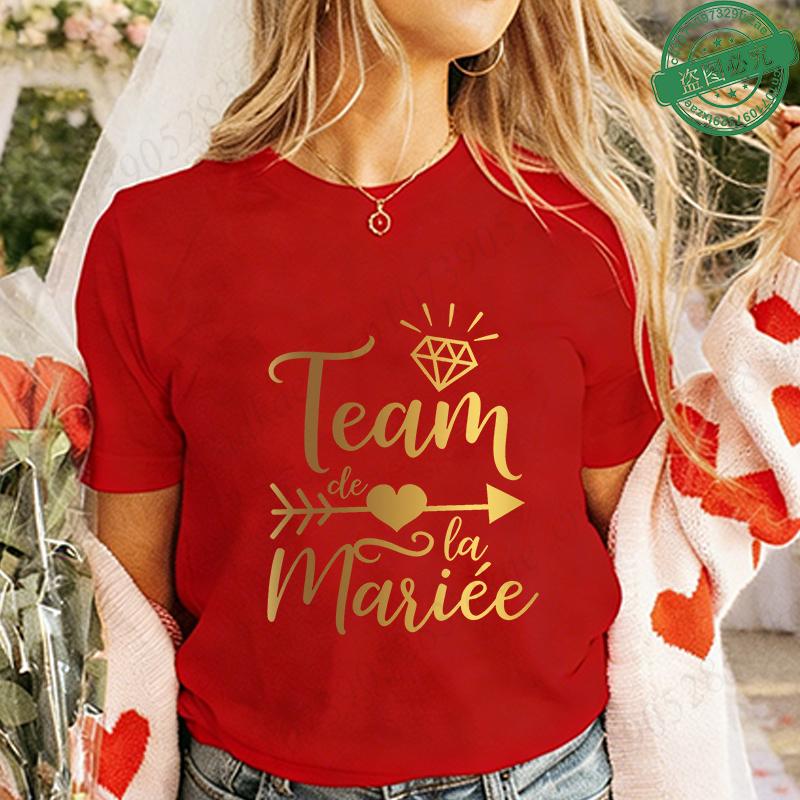 French Bachelorette EVJF Party T-Shirts Future Bride Team Gold Foil Print Women Clothing Short Sleeve Tees for Bridal Shower