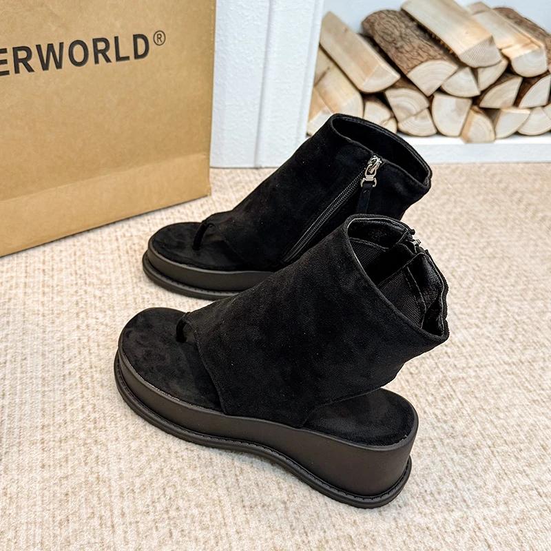 Fashion 2025Platform Flats Women's Sandals Flip Flops Clip Toe Summer Boots Wedges Shoes Fashion Casual Beach Slingback Heeled  Ankle