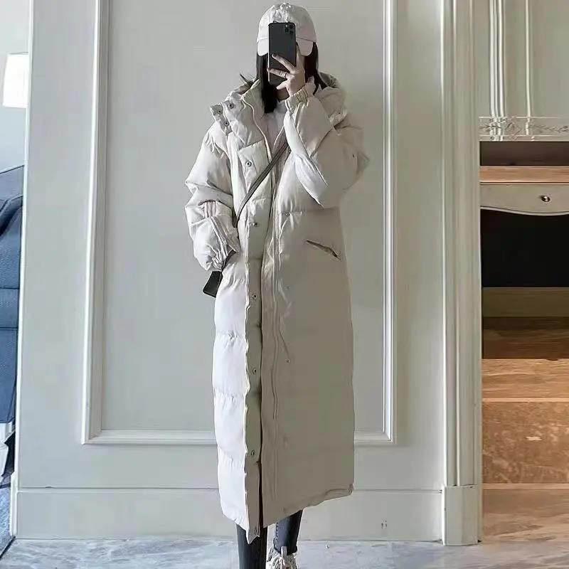 

Стеганая куртка осенне-зимняя корейская версия, свободная утягивающая зимняя куртка большого размера, длинная куртка выше колена S