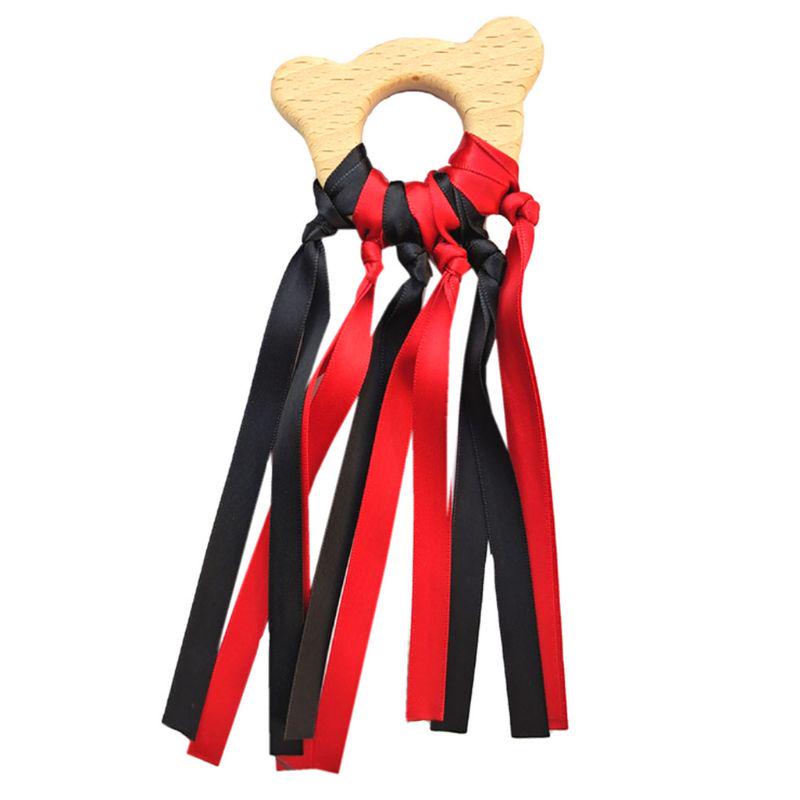 Inel cu panglică din lemn natural curcubeu Jucării Waldorf Jucărie senzorială pentru bebeluși Nou-născuți