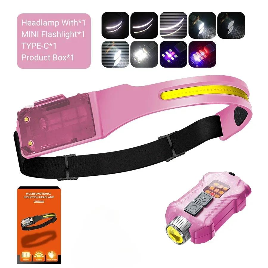 XW005 Induction LED Headlamp Type-C Rechargable Bright Headlight COB Work Light Detachable Flashlight with Tail Magnet UV Light