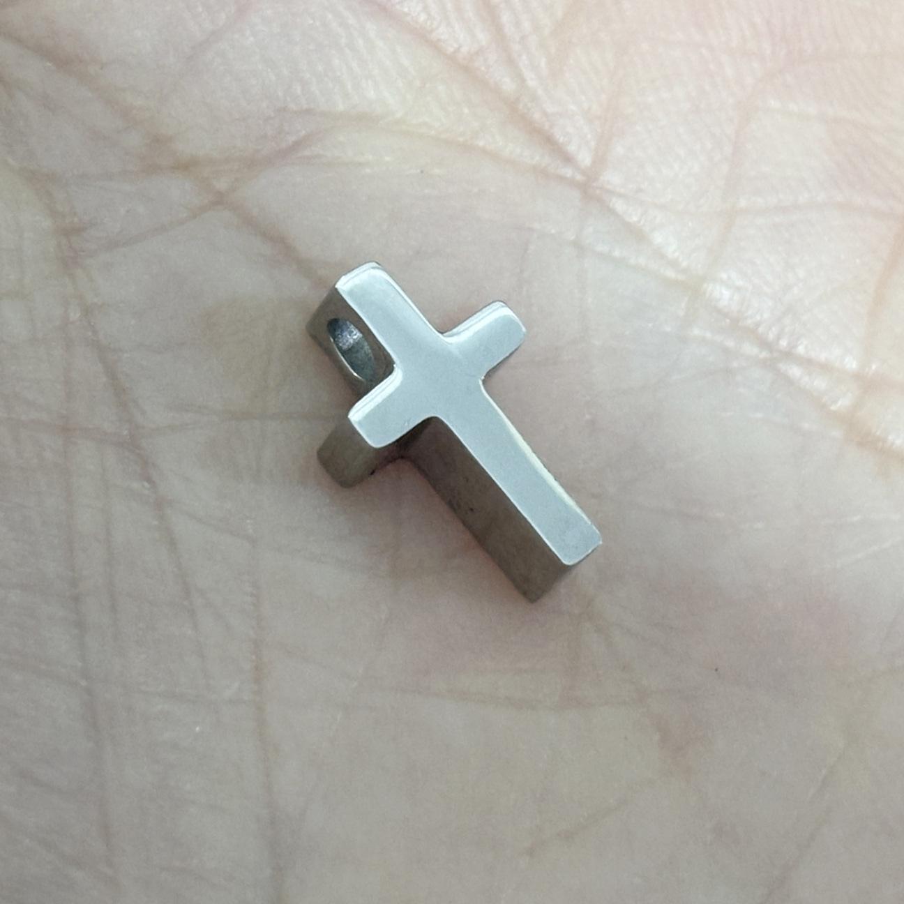 18K Gold Stainless Steel Mini Cross Pendant Necklace with Box Chain