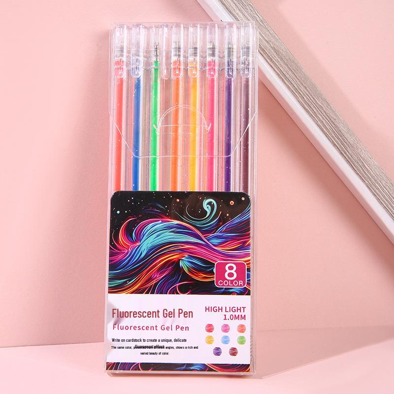 Vibrant Quick-Dry Fluorescent Pen Set - No-Stain, Glittering Colors Round Tip