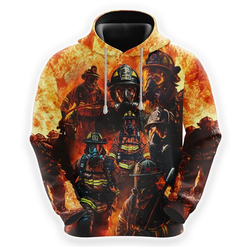 Fashion Firefighter Hero Profession Graphic Sweatshirts Fashion Male Pullovers Streetwear Fireman Work Sweatshirts Harajuku Tops