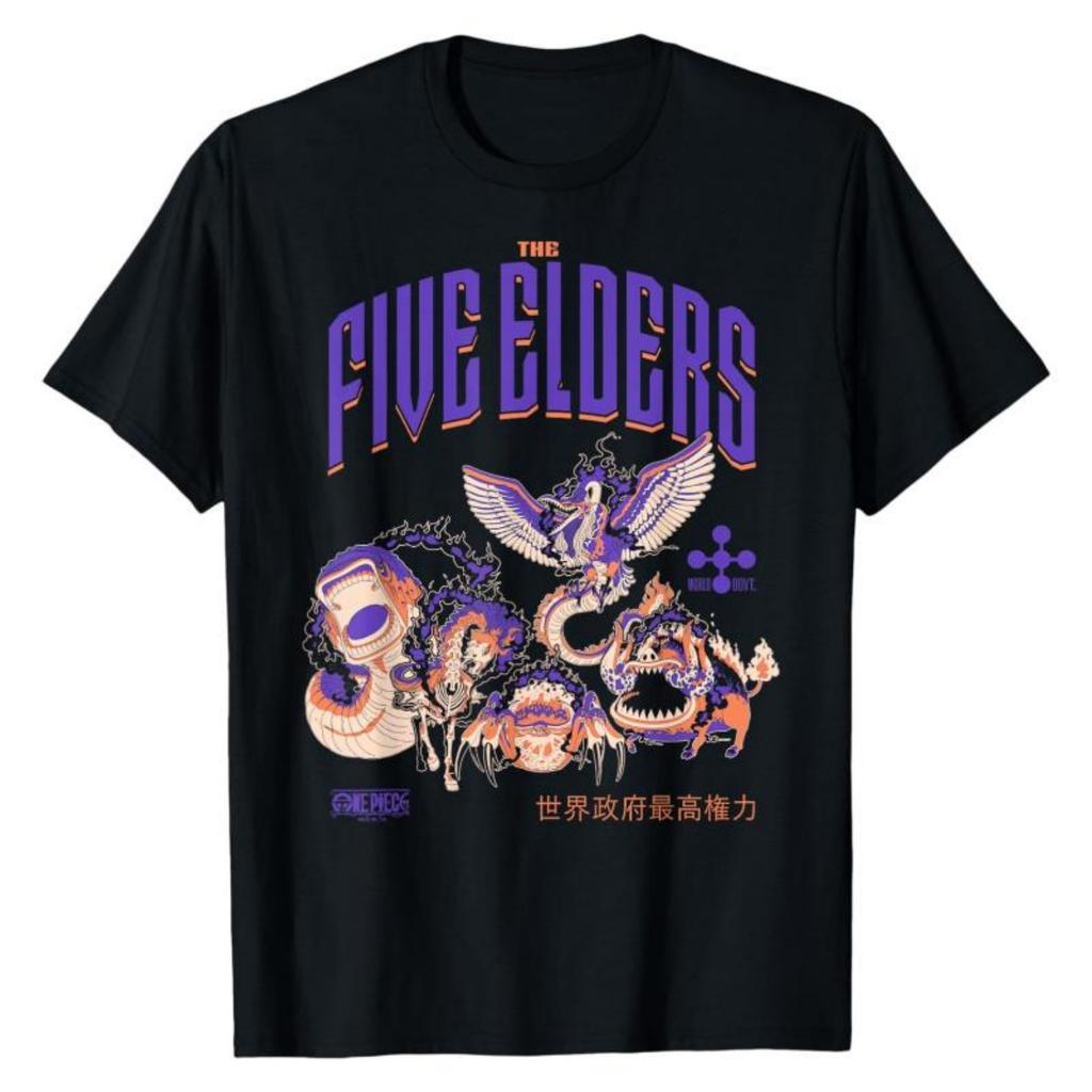 Five Elders One Piece TShirt Dark Street Graphic Print Crew Neck Pure Cotton High Street Fashion Tops For Anime Fans