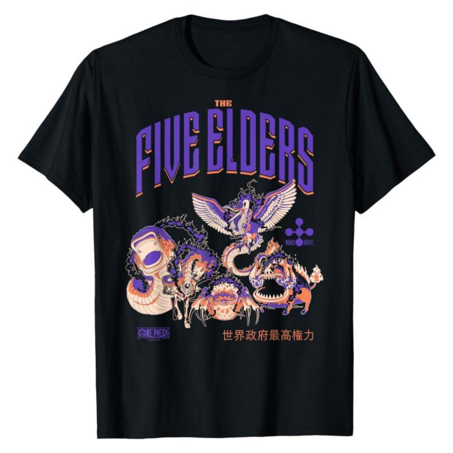 

Five Elders One Piece TShirt Dark Street Graphic Print Crew Neck Pure Cotton High Street Fashion Tops For Anime Fans S чёрный