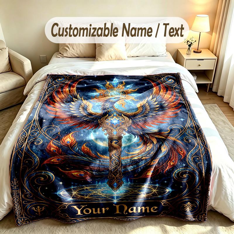 Dragon Phoenix Theme Soft Blanket Personalized Custom Name Text Print Warm Blanket Home Sofa Bedroom Decor