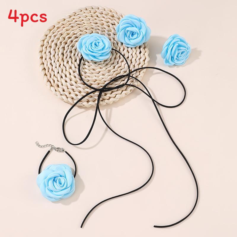 

Geometric Rose Flower Necklace Handcrafted Zinc Alloy Punk Style For Women синий