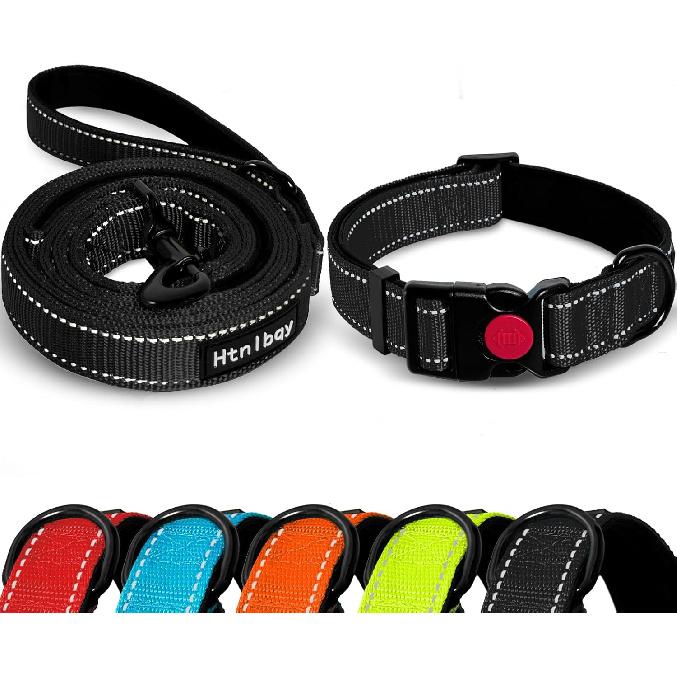 Double-Sided Reflective Dog Leash, 5 FT Padded Handle Nylon Dogs Leashes for Medium & Large Dogs Walking, Reinforced Reflective Buckle Dog Collar,