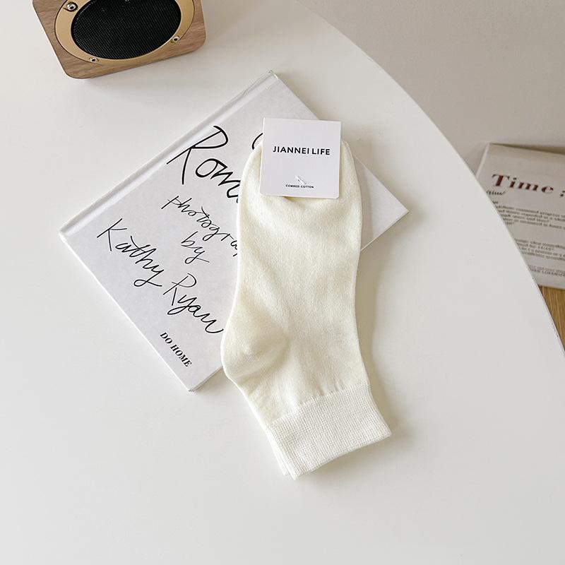 Summer Candy-colored Thin Cotton Socks for Women, Simple Mid-calf White Socks for Girls, Solid Color Versatile Women's Socks
